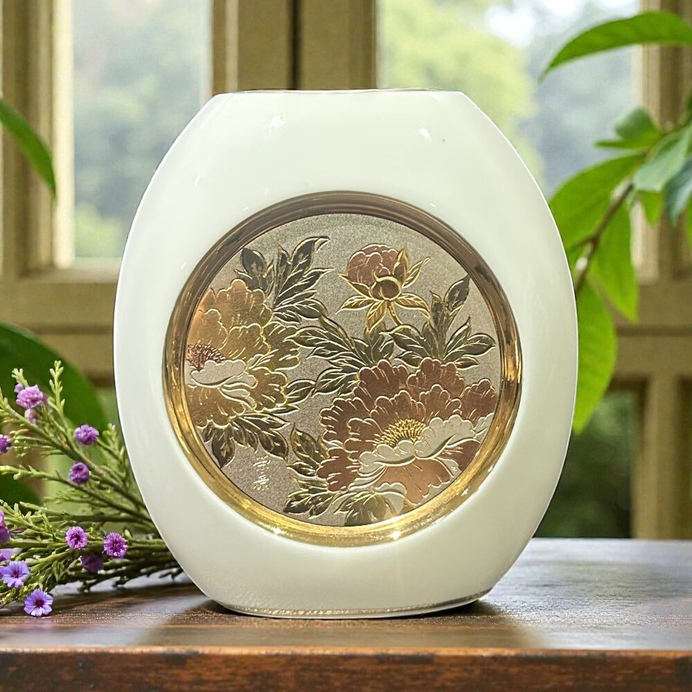 Vintage Art of Chokin Japanese Vase, 24K Gold Edged